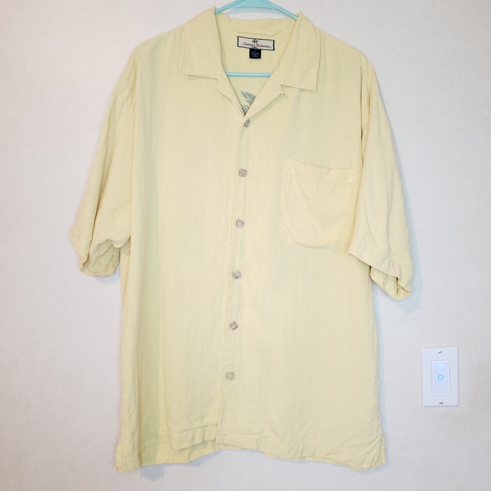 Tommy Bahama Yellow Islander Rider Button-down 100% Silk Large - Picture 2 of 5